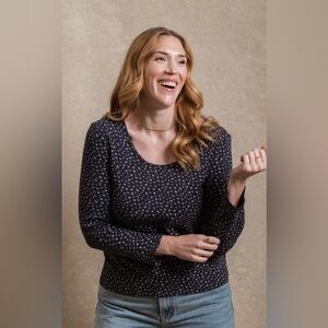 Neuflora Mallory long sleeve Pointelle top floral size XS